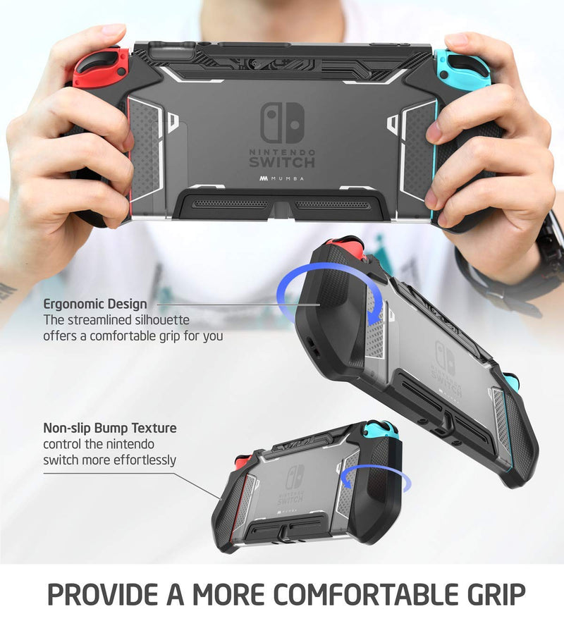 Mumba Dockable Case Compatible for Nintendo Switch, [Blade Series] TPU Grip Protective Cover Case with Ergonomic Design and Comfort Grip (Black) Black