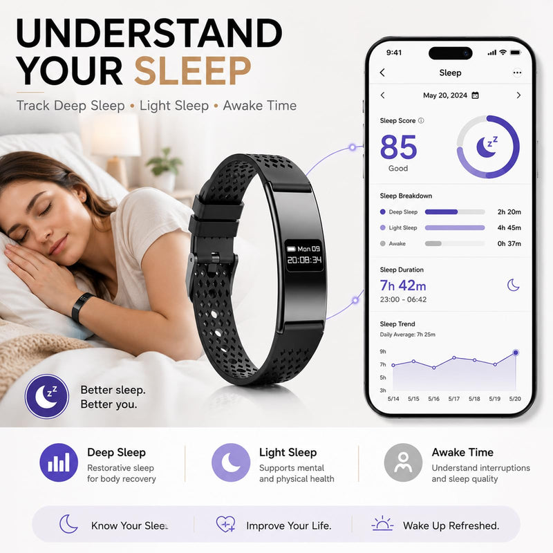 Yihou Ultra Slim Fitness Tracker Watch for Women Men 24/7 Heart Rate Sleep Monitor Activity Tracker with Steps Calories Waterproof Smart Bracelet Small Screen Minimalist Design iOS Android Compatible Black