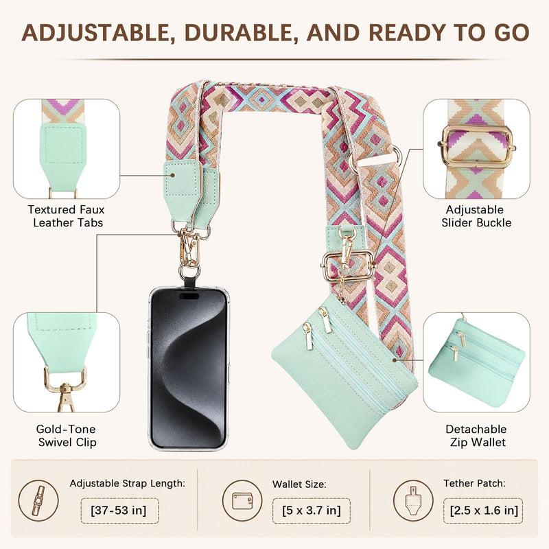 Rosmas Phone Lanyard Crossbody with Wallet, Adjustable Cell Phone Strap, Detachable Wrist Strap for Travel Use Printed-b