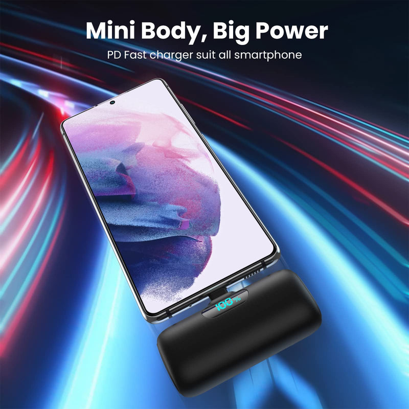 [AUSTRALIA] - Mini Portable Charger 5000mAh Power Bank,15W PD USB C Cell Phone Portable Power,LCD Display Battery Pack Compatible With iPhone 16/15/15 Plus/15 Pro/15 Pro Max/Android/Samsung/Moto/LG(Type-C Only) Black 