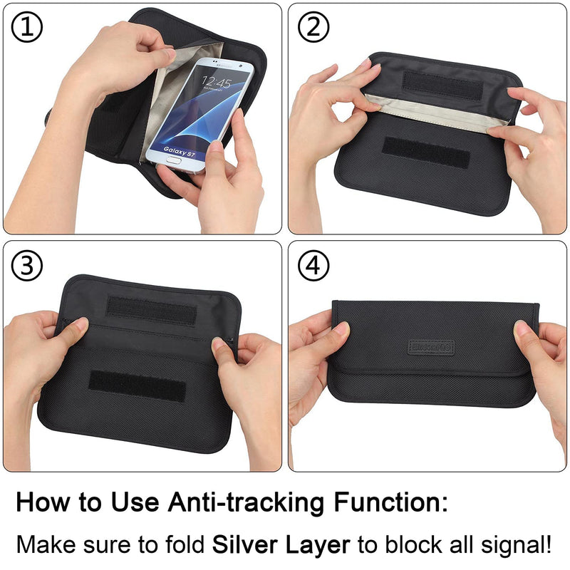 Faraday Bag, RFID Signal Blocking Bag Shielding Cage Pouch Wallet Case for Cell Phone Privacy Protection and Car Key FOB, Anti-Tracking, Anti-Spying Case Blocker - Black Black (7.5 x 3.5) 7.5 x 3.5 inches