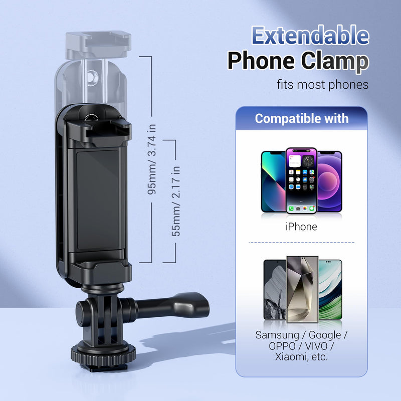 JJC 2-in-1 Multi-Use Phone Clamp SSD Holder Bracket, 360°Rotates SSD Mount Support with Cold Shoe, 1/4"-20 Tripod Mount for Photography Videography Video Recording Vlog Streaming
