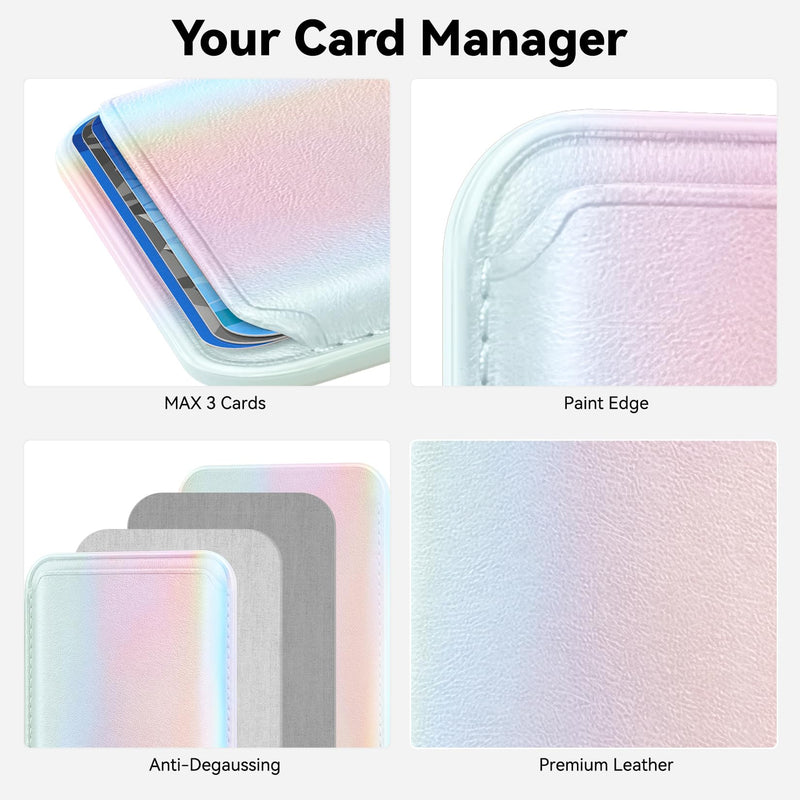 [AUSTRALIA] - Stronger Magnetic Magsafe Wallet Cell Phone Card Holder for iPhone 15 Series, RFID Leather Phone Wallet Stick on Series of iPhone 14/13/12 Pro/Promax and Magsafe Devices, Rainbow 