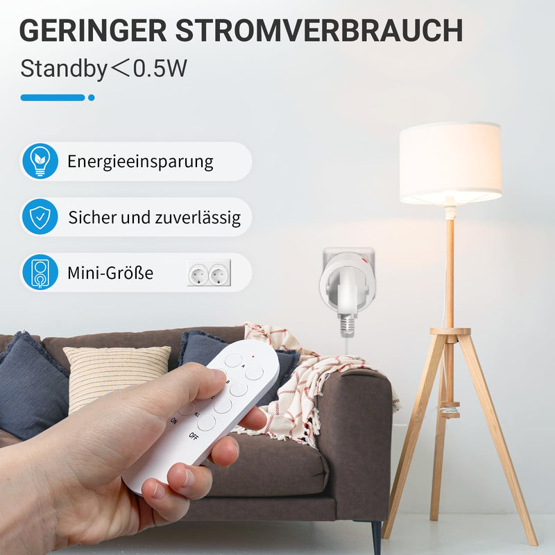 SURNICE Sockets with Remote Control, 10 A/2300 W, 40 m Long Range, Radio Sockets with Remote Control, Programmable, 3 Pack Sockets and 1 Remote Control (1T + 3R) 1T+3R
