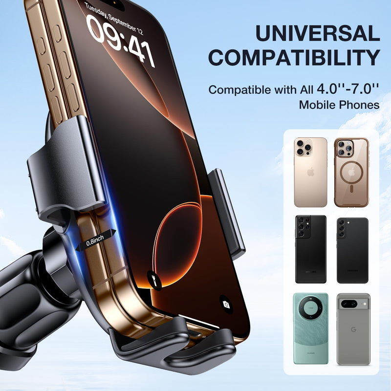 miracase Upgraded Wider Clamp Phone Holders for Your Car, Metal Hook Air Vent Car Mount [Thick Cases Friendly] Automobile Hands Free Compatible with iPhone 17/16/15/14/13 Series All Smartphone Black Air Vent-Mirrored