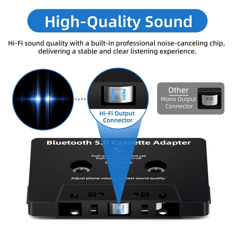 [AUSTRALIA] - Mersoco Car Bluetooth Cassette Reciver, Tape Player BT 5.0 Cassette Aux Adapter with Hands-Free Black 
