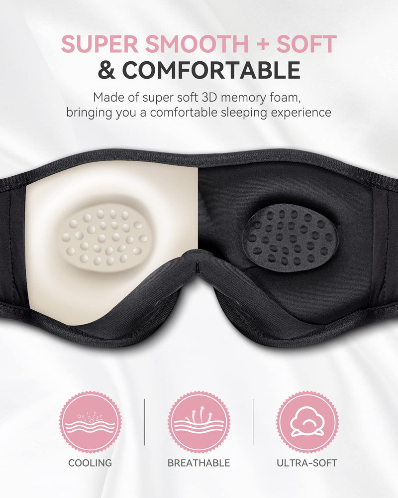 MUSICOZY Sleep Headphones 3D Bluetooth Headband, Wireless Sleeping Eye Mask Earbuds for Side Sleepers, Air Travel, Meditation, Built-in Ultra Soft Thin Speakers Washable, Pack of 2