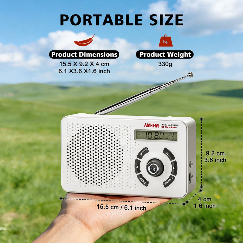 Tendak Portable Radio AM FM SW, Small Radio with Digital Tuning LCD Display, Sleep Timer and Alarm Clock, Battery Powered or Plug in Wall, Transistor Radio for Home Outdoor Seniors