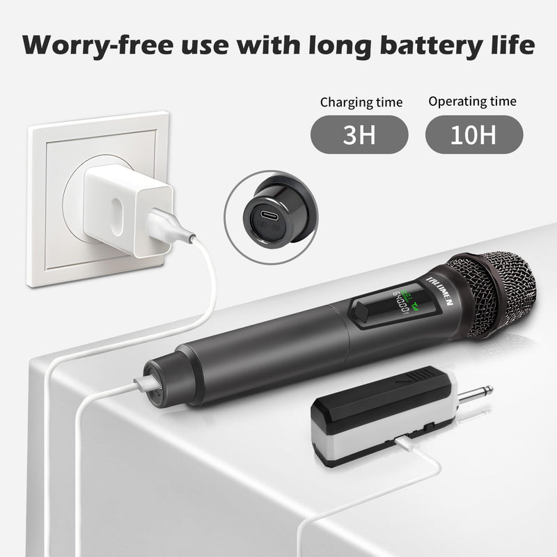 Wireless Microphone,Professional Handheld Cordless Dynamic Mic System with Rechargeable Receiver(160 Ft),Karaoke Microphone Set for Singing,Karaoke,Wedding,DJ,Party,Speech,Church,PA,K60-1 Gray