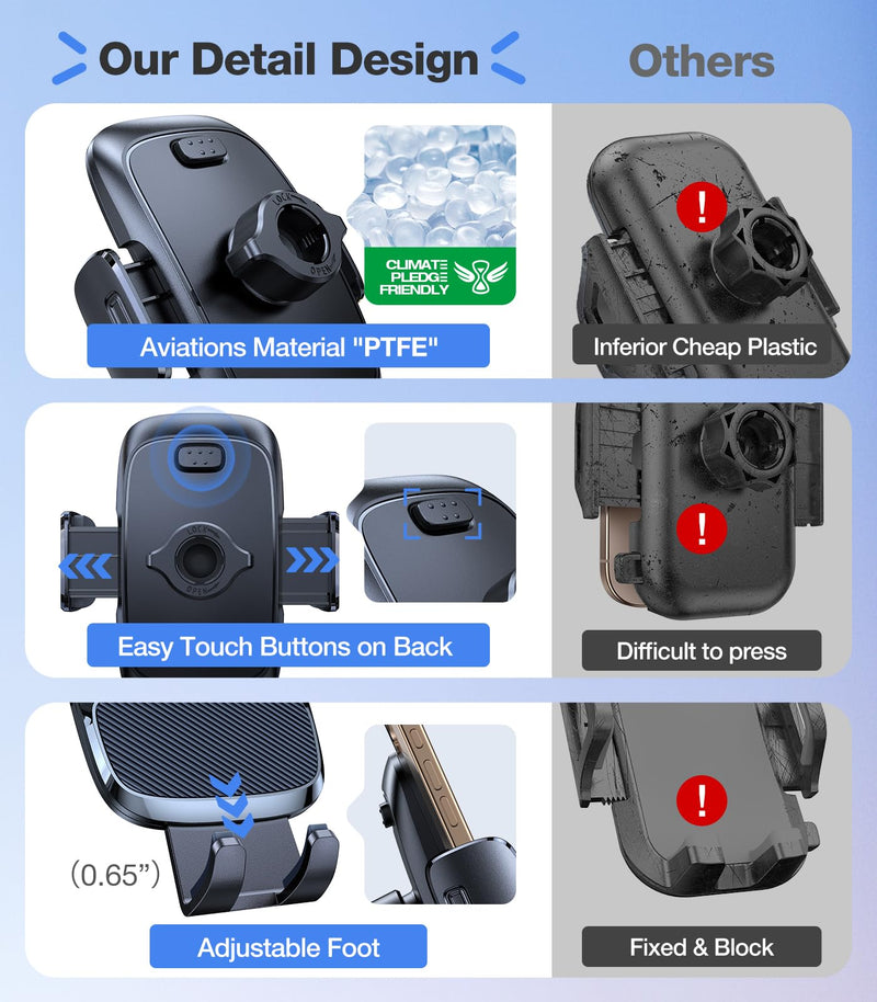 TORRAS 96+LBS Strongest Suction Ultra-Durable Cell Car Phone Holder Mount | Patent & Safety Certs, Fits Large Phones & Thick Cases, Extra Sticky Grip, Airbag Clamp, Temp-Resistant, All Road Conditions Navy Blue