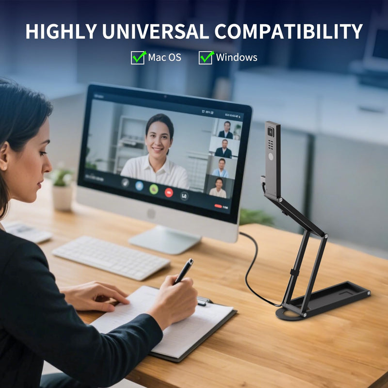 NetumScan 4K Document Camera 1080P 60fps Scanner with Microphone for A3 | Highly Foldable Metal Arm: Multi-joint metal stand collapses into a compact body, perfect for teachers to carry SD-1300