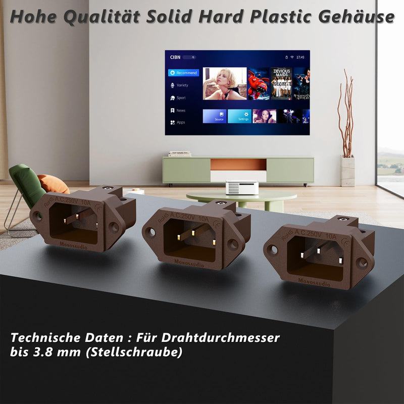 Monosaudio IC71(C) High End IEC Connector Pure Copper Conductor IEC Socket 10A 250V AC IEC C14 Plate Mounting IEC IEC Socket brown