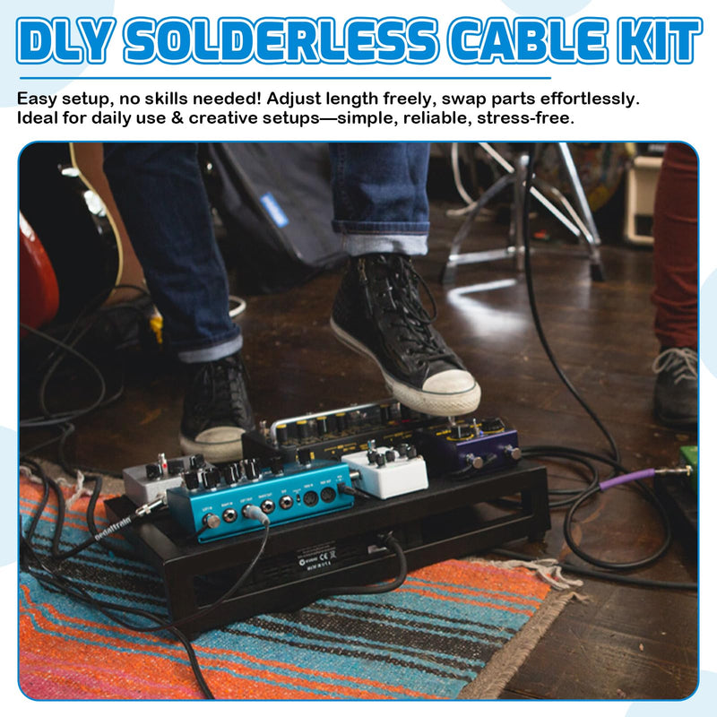 [AUSTRALIA] - Solderless Pedalboard Cable Kit, 10 Feet Cable & 10 Gold Tip Connectors for Guitar Effects & Pedal Board, DIY Patch Cables with Cutter, Bolt Driver 