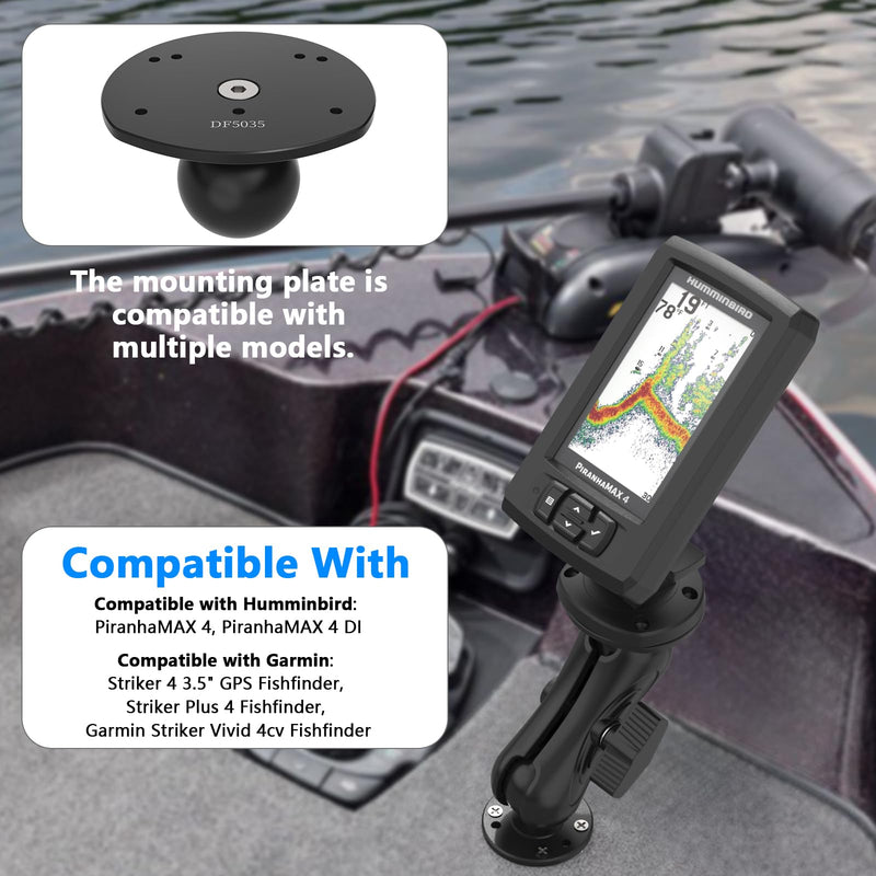 Aluminum Alloy Fish Finder Mount with C Size 1.5" Ball Rectangular Plate & Round Base, 5.19" Arm Marine Electronic Mount Compatible with Garmin,Humminbird Kit (Black)
