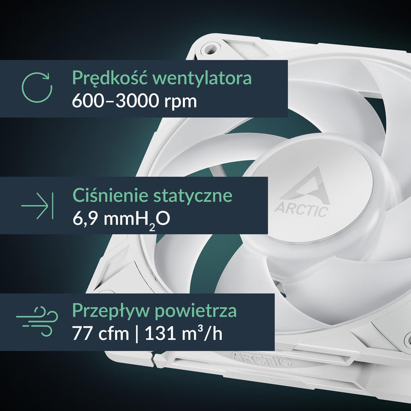 ARCTIC P12 Pro A-RGB (White) - 3 Pack - Powerful Premium Fan, 120 mm PWM Fan with Y-Cable Splitte, 600-3000 RPM, 0 RPM <5% PWM, 5V Digital RGB, Fluid Dynamic Bearing - White