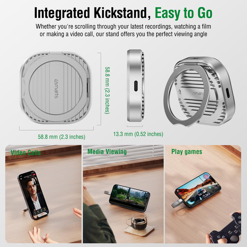 4smarts Magnetic M.2 2230 NVMe SSD Enclosure 3C with Kickstand, Extra USB-C 2.0 Port, Up to 2TB Storage, USB-C 3.2 Gen 2 10Gbps, 100W PD, MagSafe Compatible Aluminium Case for iPhone, MacBook, iPad
