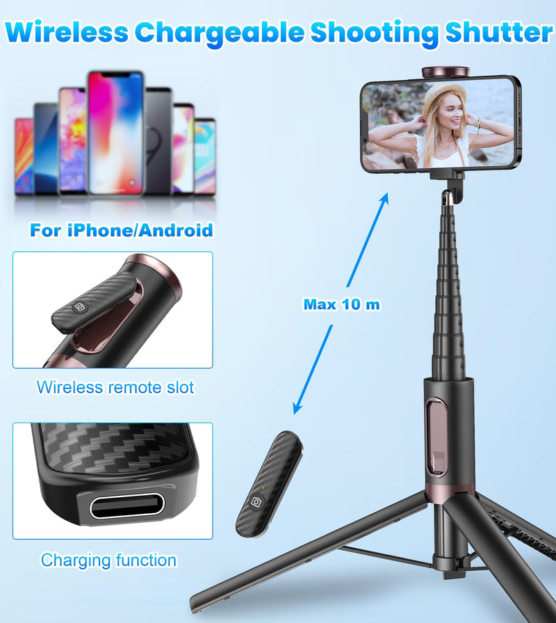 TONEOF 67" Cell Phone Selfie Stick Tripod,Smartphone Tripod Stand All-in-1 with Integrated Wireless Remote,Portable,Lightweight,Extendable Phone Tripod for iPhone/Android(Black) 67“ Black