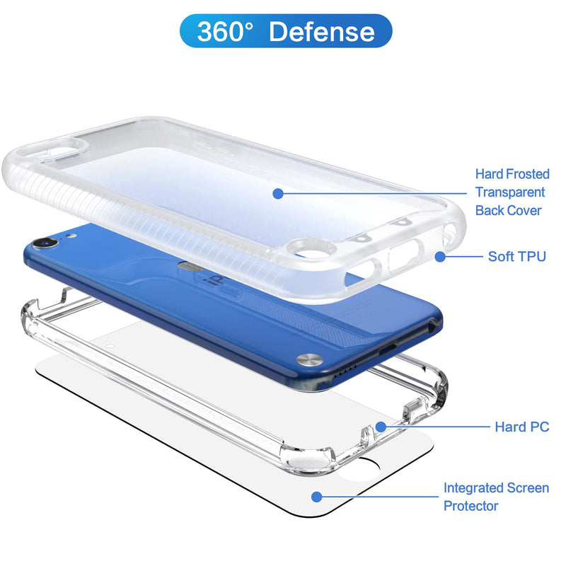 Compatible with iPod Touch 7th Generation Case, 2 in 1 Shockproof iPod Case with Screen Protectors, Hybrid Slim Fit Protection Shock Resistant Cover for iPod Touch 5/6/7th Generation, Clear