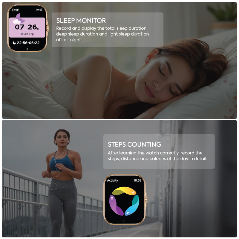TOTULIFE Smart Watch Storm V with BT Calling Gold, for Men and Women | Sleep Apnea Monitor, Blood Pressure and Oxygen Monitor, Voice Assistant, Pedometer Steps, Remote Camera, 2 Watch Bands Gold w/ Cream & Black Band