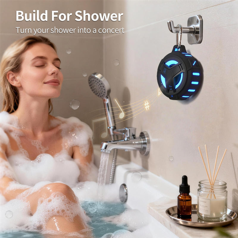 [AUSTRALIA] - EBODA Bluetooth Shower Speaker, Portable Bluetooth Speakers, IP67 Waterproof Wireless Speaker with LED Light, Floating, 2000mAh, True Wireless Stereo for Kayak, Beach, Gifts for unisex -Black Black 