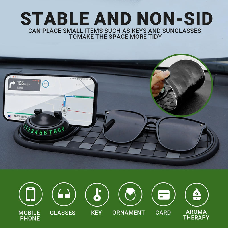 Multi Functional Anti-Slip Car Phone Mat with 360° Rotating Phone Holder for Phones, Sunglasses, and Daily Essentials