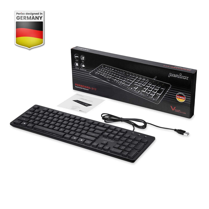 Perixx PERIBOARD-317 Wired Backlit USB Keyboard, Big Print Letter with White Illuminated LED, US English Layout Black