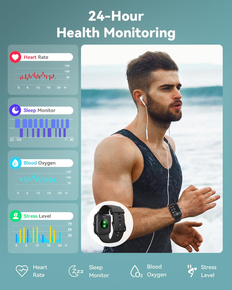 Quican Smart Watch for Women Men, Bluetooth Call Fitness Smartwatch for Women/Men,Compatible Android iOS, Ideas Gift on Christmas, New Year IDW19 Black and Purple