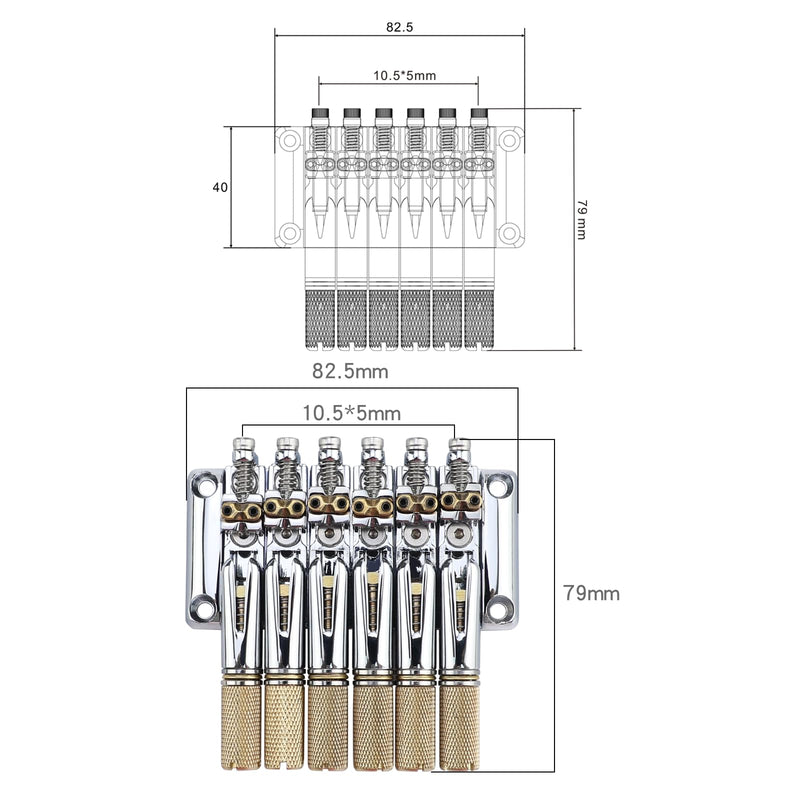 [AUSTRALIA] - 10.5mm Headless Electric Guitar Bridge Chrome Headless Bass Guitar Bridge Brass Saddles Zinc Alloy Plate Electric Guitar Bridge 6 String Headless Guitar Bridge Fixed 