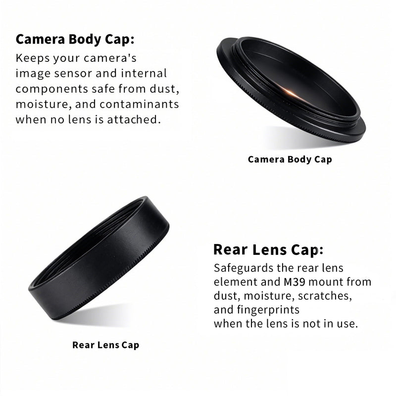 [AUSTRALIA] - Metal M39 Body Cap and Rear Lens Cap Set, CNC Machined Aluminum Alloy Camera Front Body & Lens Rear Cover for Leica Thread Mount (LTM) L39 M39 39mm Screw Mount (LSM) Cameras Lenses (Black) Body Cap+Rear Lens Cap Set Black 