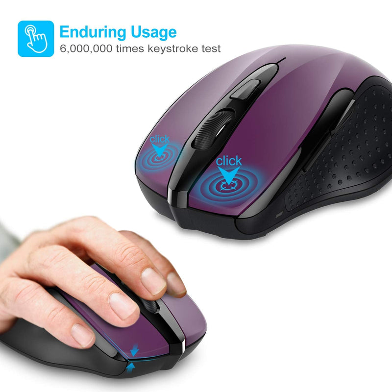 Wireless Mouse, TECKNET Pro 2.4G Ergonomic Wireless Optical Mouse with USB Nano Receiver for Laptop,PC,Computer,Chromebook,Notebook,6 Buttons,24 Months Battery Life, 2600 DPI, 5 Adjustment Levels Purple