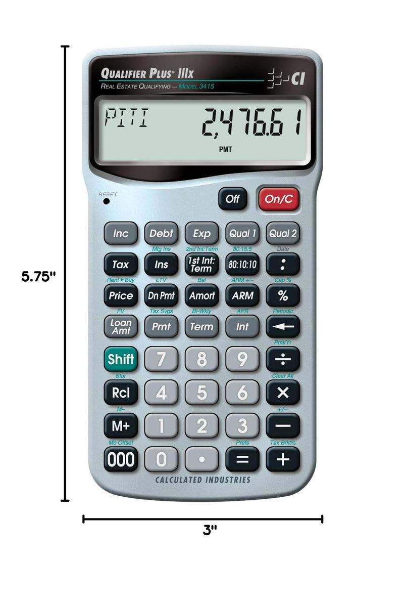 Calculated Industries 3415 Qualifier Plus IIIx Advanced Real Estate Mortgage Finance Calculator | Simple Operation | Buyer Pre-Qualifying | Solves Payments, Amortization, ARMs, Combos, FHA, VA, More | Advanced Mortgage Finance, Simple Operation, Buyer ...