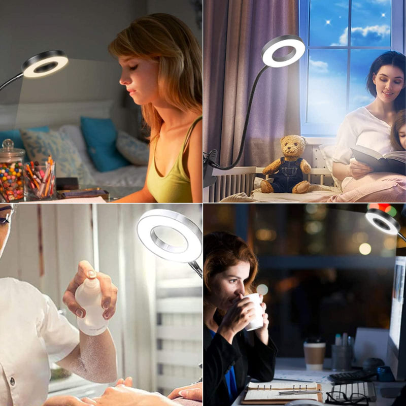 Yeegras Clip on Light, Eye Protection Book Light for Reading in Bed, Dimmable Brightness & Adjustable Gooseneck Reading Lamp, Warm/Cool Light with Clamp