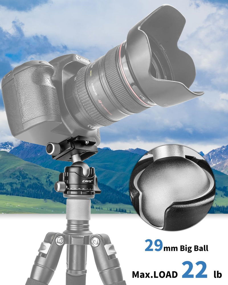 Low Profile Ball Head, CAVIX H-29S Camera Tripod Head Metal Ball Head with Arca Swiss Quick Release Plate Bubble Level Load Capacity 22 Lbs/10kg… Ball Dia. 29mm