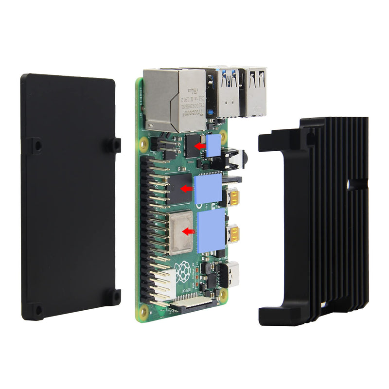[AUSTRALIA] - Geekworm Raspberry Pi 4 Model B Armor Heatsink Fall/Raspberry Pi 4B Aluminium Alloy Passive Cooling Case with Dual Cooling Fan for Raspberry Pi 4 Model B Only Black 