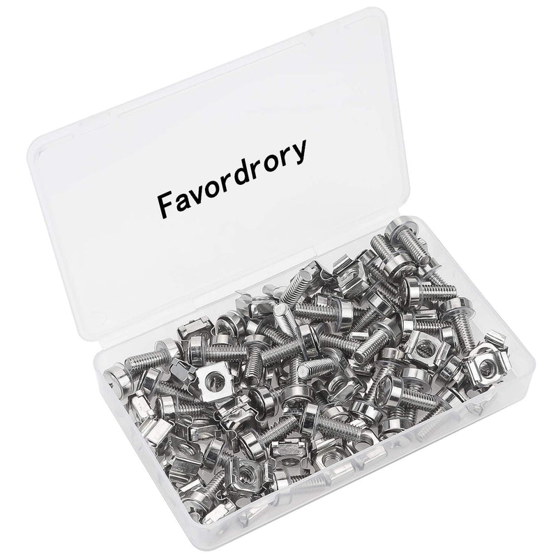 Favordrory 30 Pack M6 x 20mm Rack Mount Cage Nuts, Screws and Washers for Rack Mount Server Cabinet, Rack Mount Server Shelves, Routers (Silver) Silver