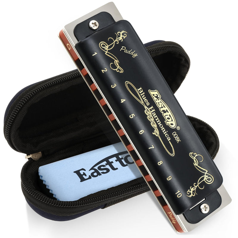 [AUSTRALIA] - East top Harmonica, Diatonic Blues Harmonica key of Paddy G, 10 Holes 20 Tones 008K Mouth Organ Harmonica for Adults, Professionals and Students black-Paddy G 
