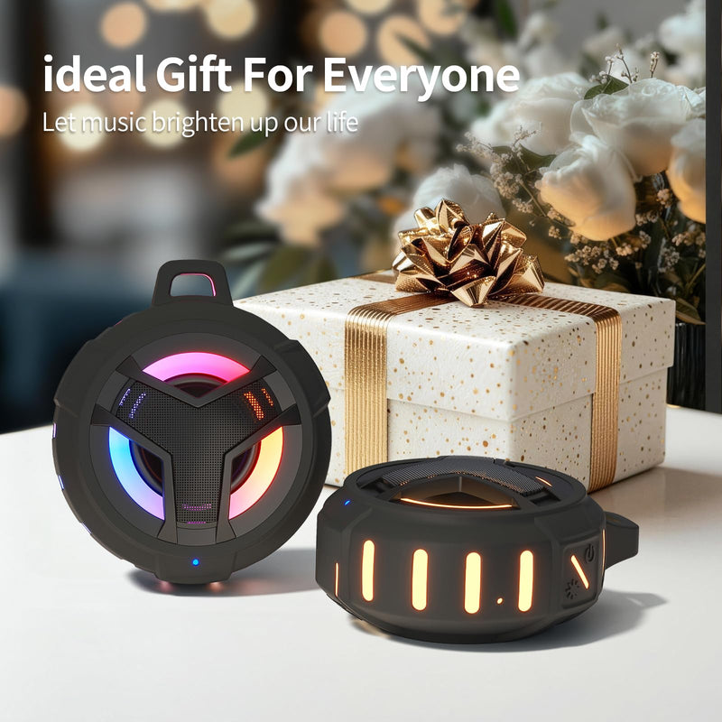 [AUSTRALIA] - EBODA Bluetooth Shower Speaker, Portable Bluetooth Speakers, IP67 Waterproof Wireless Speaker with LED Light, Floating, 2000mAh, True Wireless Stereo for Kayak, Beach, Gifts for unisex -Black Black 