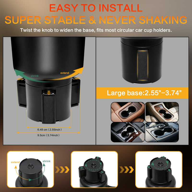 JPart Cup Phone Holder for Car, 2 in 1 Cup Holder Phone Mount with Adjustable Base and 360° Rotating Long Arm, Car Phone Holder Compatible with All Phones for Car Truck, Black - 1 Pack