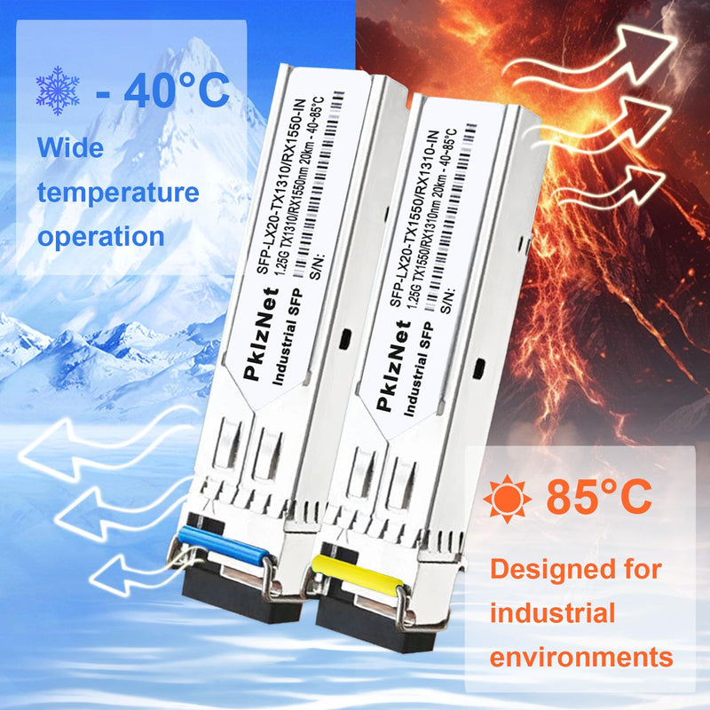 4Pcs 1.25G BIDI Industrial SFP Single Mode SM1310&1550nm LX 20km Fiber DDM 1.25G BIDI: 20km