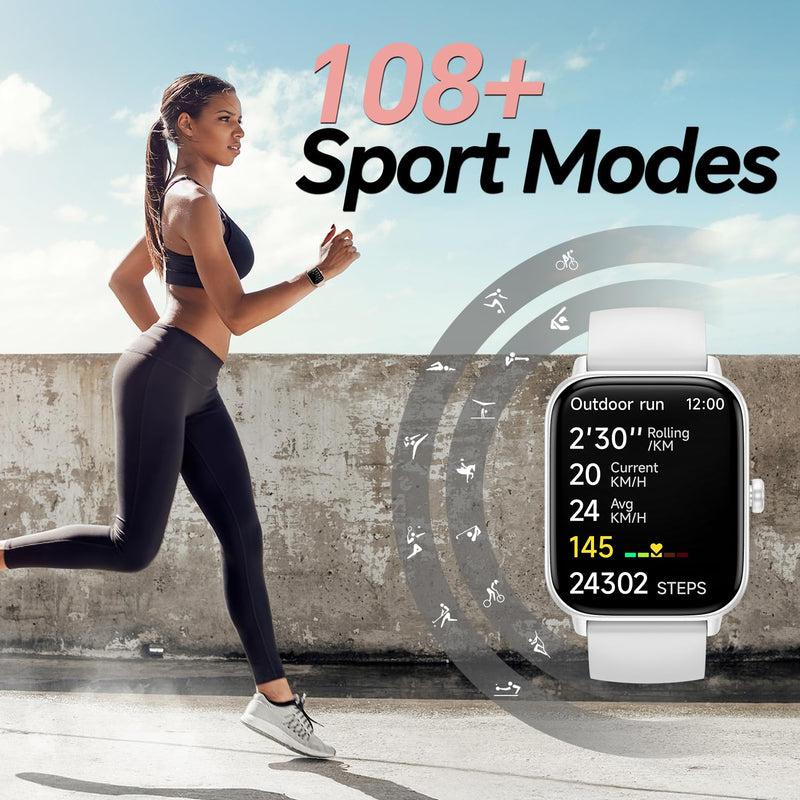 Smart Watch for Women Men, Alexa Built-in,1.8 Inches Large Display, Bluetooth Calls,Received Text, Health Monitoring, Sport Watch, Waterproof Fitness Tracker Watch for Android iOS (White, 1.8 inches) White