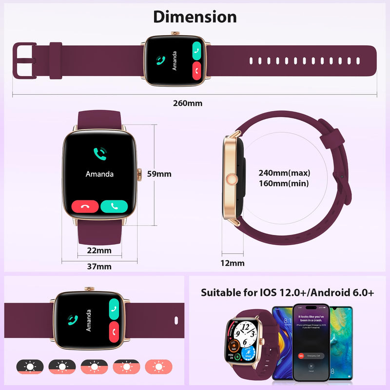 Smart Watch for Women Men, 2025 New Smartwatch (Answer/Make Call) for iPhone/Android, 1.85" HD 60+FPS Screen Fitness Tracker with 110+ Sport Modes, Sleep/Health Monitor, IP68 Waterproof, with 2 Bands