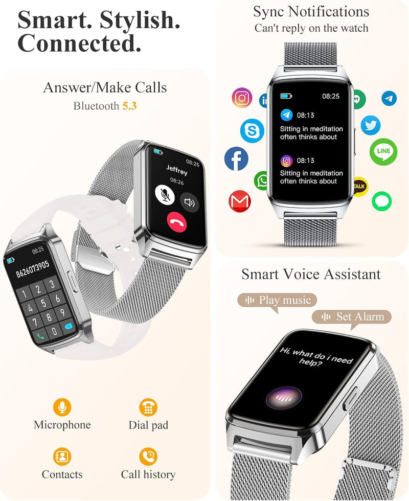 Fitness Tracker Watch for Women Men, Step Counter Compatible with iPhone Android, IP68 Waterproof Activity Tracker with Sleep Monitor, 110+ Sports Pedometer (Cold Steel Silver, 1.57) Cold Steel Silver