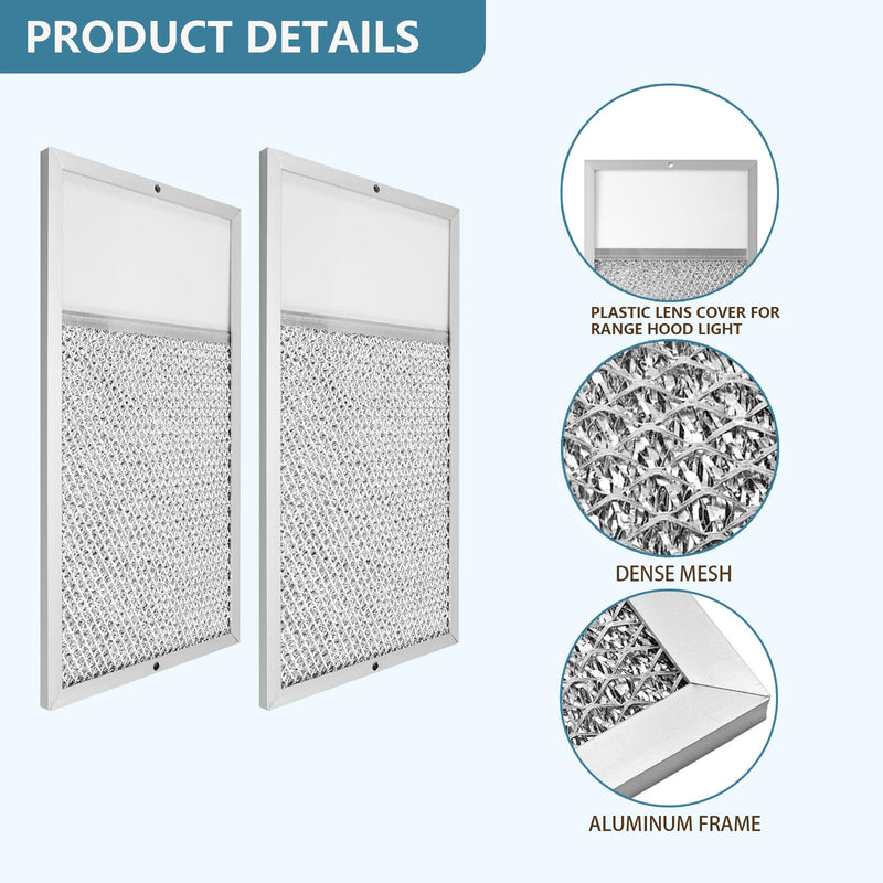 R610027 Range hood Filter with Light Lens Replacement For Broan range hood R610027 SR610027 1568322 1568323 PM25WW PM25BL AL9245 Aluminum Mesh Grease Filter 7-5/8" x 14-1/8" x 3/8" 2 Pack