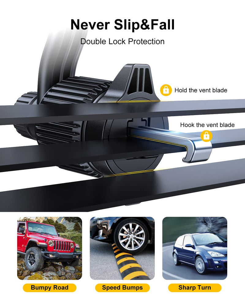 Car Vent Phone Mount, [Never Blocking Vent, Enjoy The Comfort of The A/C] Hands-Free Universal Extension Clip Air Phone Holder Car Fit for All Phones iPhone Samsung More Black