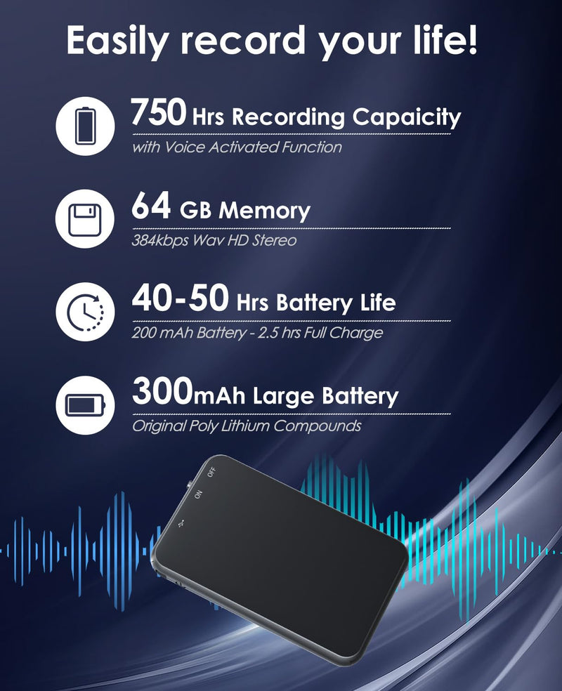 [AUSTRALIA] - 0.25IN Mini Portable 64GB Voice Recorder - Vormooi V15 Digital Voice Activated Recorder with Playback and AI Noise Reduction, 1536Kbps HiFi Audio Recorder Device for Lectures Meetings Classes 