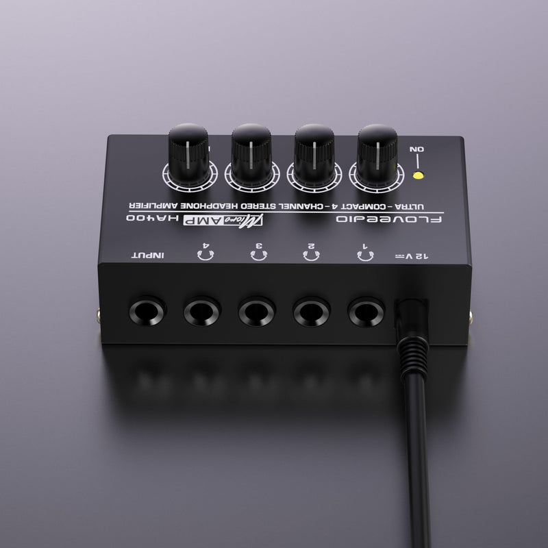 HA400 Stereo Headphone Amplifier Ultra Compact 4-Channel Headphone Amp Splitter for Studio and Stage with 12V Power Adapter