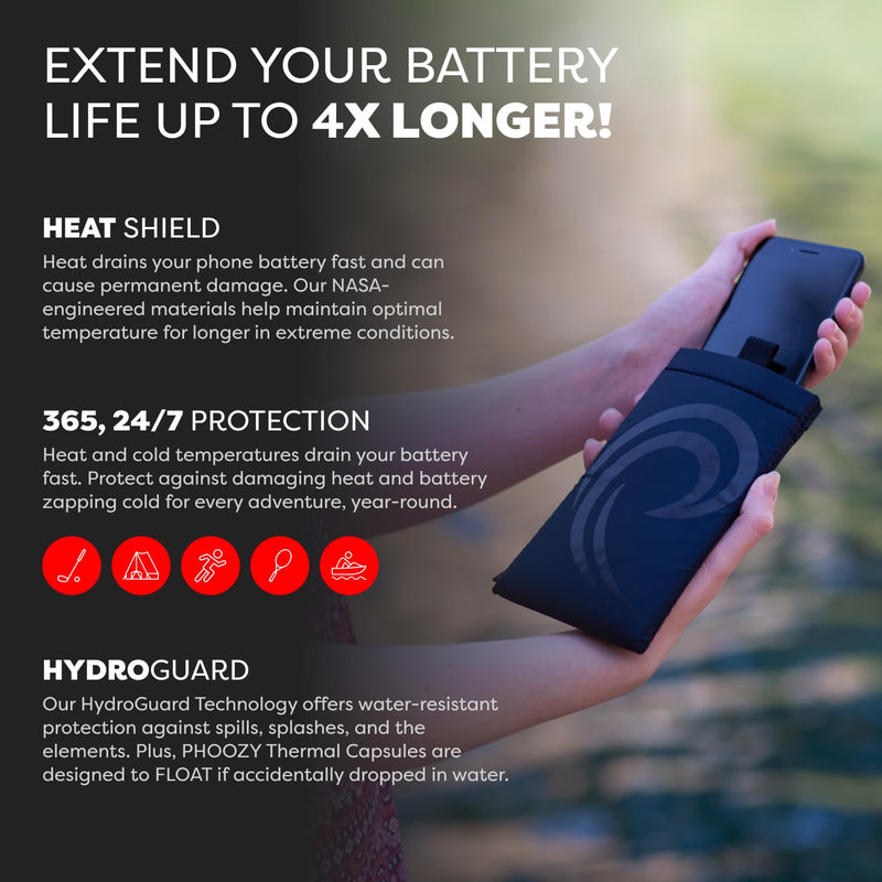 PHOOZY Apollo II Thermal Phone Case with NASA-Derived Technology - Extends Battery Life 4X in Hot or Cold Weather - Military Grade 8-Foot Drop Protection Insulated Pouch - Large Black Apollo II Blackout