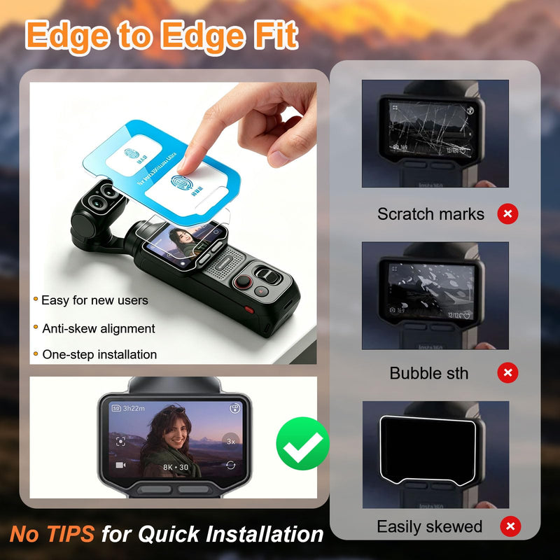 2 Pack Tempered Glass Screen Protector with Auto Alignment OneTouch for Insta360 Luna Ultra, 2 Camera Lens Protector, 2 Screen Protector, 30 seconds Installation, 9H Hardness HD Clear Anti-Scratch