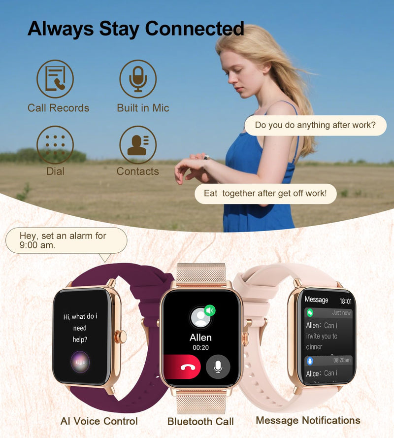 Smart Watch for Women, Answer/Make Call, 1.85'' AMOLED Ultra-Clear Screen | Fitness Tracker with Heart Rate/Sleep/SpO2 Monitor, Smartwatch for iPhone/Android, 120+ Sport Modes, Waterproof(Rose Gold)