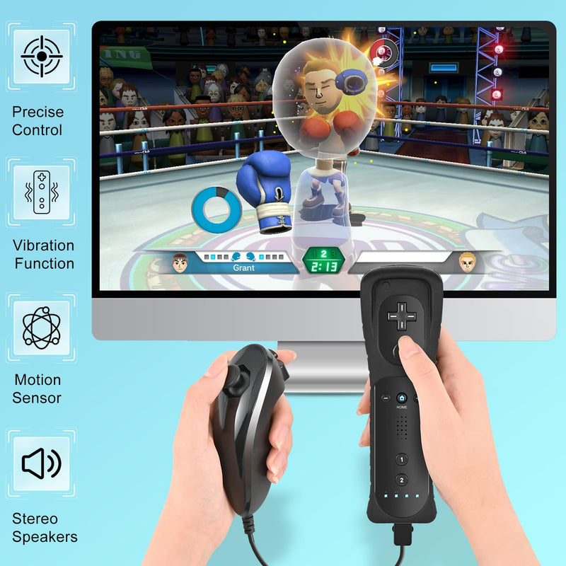 Wii Controller 2 Pack with 2 Nunchucks,Wii Remote for Wii/Wii U,Support Speaker and Vibration